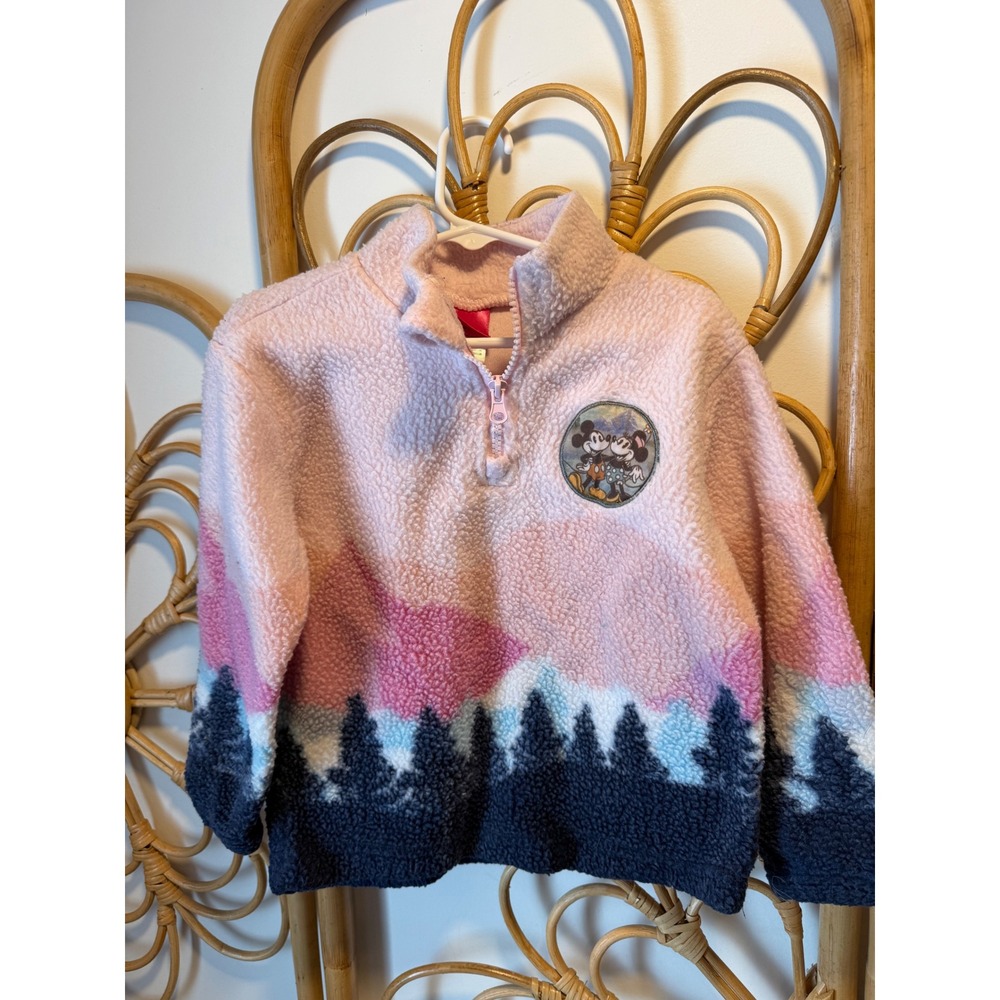 Disney Junior Minnie Mouse Girls 4T Sherpa Fleece Quarter Zip Pullover Pink‎